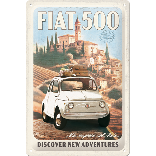 Nostalgic-Art Targa in metallo, Fiat 500 – Turin Italia 40x30 cm